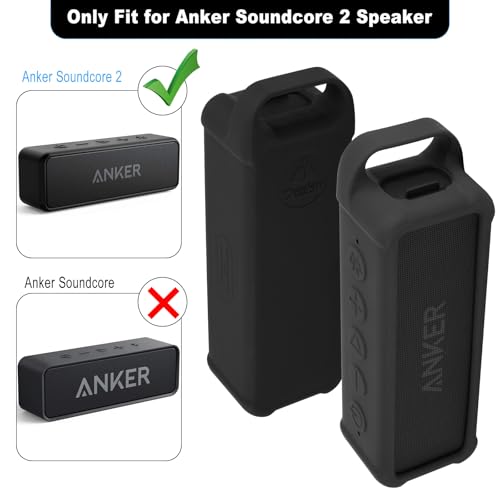 Silicone Case Compatible with Anker Soundcore 2 Portable Speaker, Protective Travel Case Cover with Handle and Carabiner for Anker Soundcore 2 Speaker (Black)