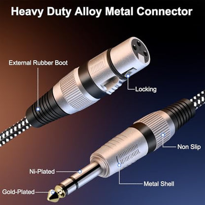 XLR Female to 1/4 Inch TRS Cables 3 FT/2Pack, Nylong Braided XLR 3 Pin Female to 6.35mm TRS Male Balanced Wire Mic Cord (Pure Copper Conductors) - size: 3FT