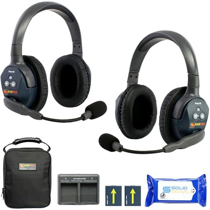 Eartec Ultralite PRO16 Wireless Intercom Headset System for 2 Users – Long Range 1/2 Mile, Hands-Free Full Duplex, 10-Hour Battery, Dual Ear, Expandable to 16 – with SolidSignal Cleaning Wipes - color: Dual, size: 2 x Dual