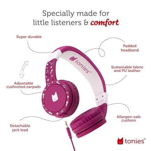 Tonies Foldable Wired Headphones for Kids - Comfortably Designed to fit On-Ear - Works with Toniebox 1 and All 3.5mm Devices - Purple - color: Purple