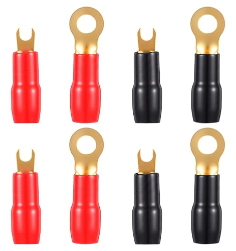 8Pcs 4 Gauge Wire Connectors, O Ring & Y Fork Strip Terminal Fork Adapters | 4 Gauge Wire Terminals, Spade Connectors, Crimp Barrier for Car Audio Speaker Wire Cable