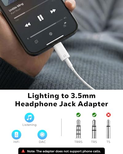 MoKo Lightning to 3.5mm Headphone Jack Adapter, for Music Playback Only | Cable-free Direct-plug Adapter, Lossless Hi-Fi Sound, Plug & Play, For iPhone 14/13/12/11/iPad
