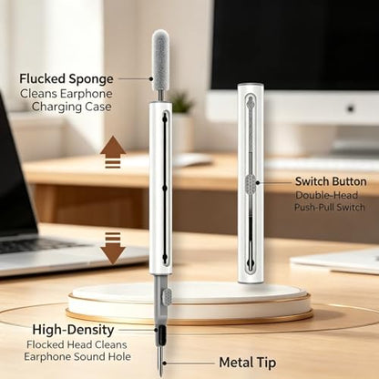 Headphone Cleaning Kits Multi Function Cleaning Pen Soft Brush Flocking Sponge for Airpods Pro 1 2 3 Bluetooth Earphones Case Cleaning Tools White (White) - color: White