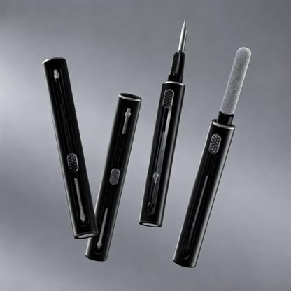 4 Pack 3-in-1 Earbud Cleaning Pen Tool with Soft Brush and Metal Nib for Wireless Earphones, Black - color: Black
