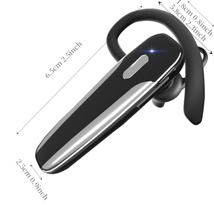 Single Ear Bluetooth Headset V5.3 Single-Ear Earpiece with Wireless Microphone 48H Battery, Bluetooth Earpiece - Handsfree for Driving/Truck Drivers, Compatible with iPhone, Android, Samsung - color: Glossy Black