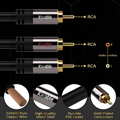 RCA Y-Adapter Splitter Cable (2 Pack-8FT+8FT), 1 RCA Male to 2 RCA Male Stereo Audio Subwoofer Cable, Bi-Directional, for Home Theater, Hi-Fi System, Amplifier, Speaker, 24K Gold Plated, OD:5.0MM - size: 8 Feet (2 Pack)
