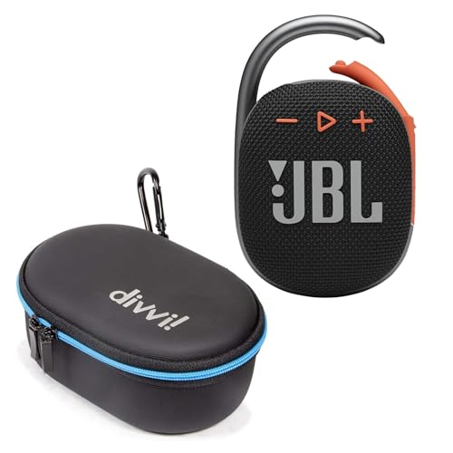 JBL Clip 4 Portable Bluetooth Speaker (Black/Orange) + Bundle with divvi! Protective Hardshell Case (Black) - color: Black Orange