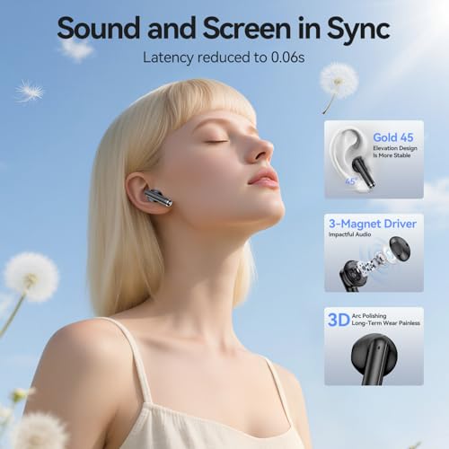 Wireless Earbuds, Bluetooth 5.4 Headphones HiFi Stereo with 4 HD Mic, 50H Playtime Bluetooth Earbuds with Dual LED Display, IPX7 Waterproof Wireless Earphones, Touch Control Ear Buds,USB-C, Black