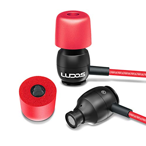 LUDOS Clamor Wired Earbuds in-Ear Headphones, 5 Years Warranty, Earphones with Microphone, Noise Isolating Ear Buds, Memory Foam for iPhone, Samsung, School Students, Kids, Women, Small Ears - Red - color: Red, style: 3.5 mm