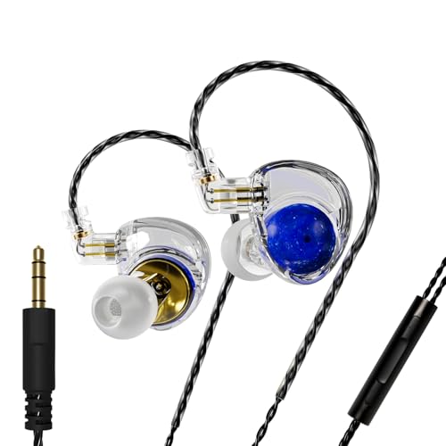 CCA ND Planet IEM Earphones: 12mm Dual Magnetic Drivers, HiFi Gaming Earbuds with Detachable 2-Pin Cable, Noise Isolating in-Ear Monitors for Musician Audiophile Singer DJ - color: Blue, style: With Mic