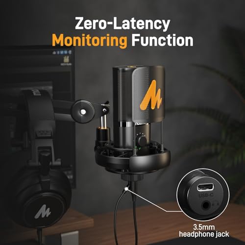 MAONO USB Studio Microphone for Streaming, Recording, Podcasting, Singing | PC Condenser Mic Kit with Shock Mount, Boom Arm, Software, Mute, Gain Knob, Volume Contro, PM450