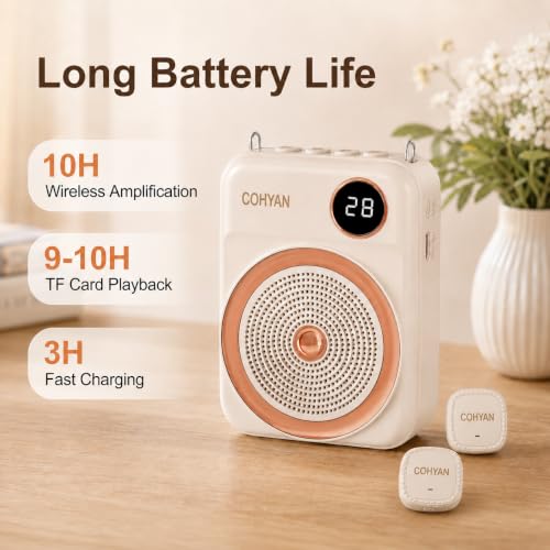 Voice Amplifier for Teachers with Dual Magnetic Wireless Lavalier Microphones & Noise Reduction - Bluetooth Portable Rechargeable Speaker for Classroom, Meetings, Yoga, Speeches