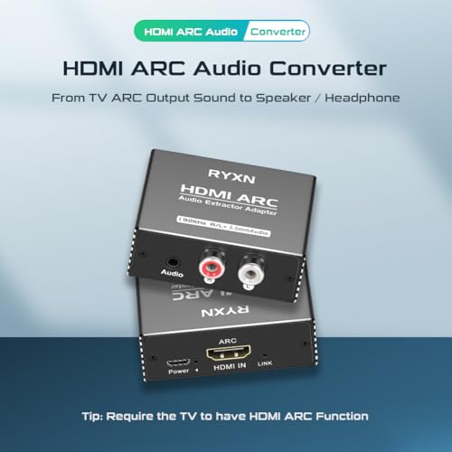HDMI ARC to RCA Audio Converter Support CEC, 192KHz HDMI ARC Adapter with 3.5mm Audio and L R Stereo Audio for HDTV Soundbar Speaker Amplifier