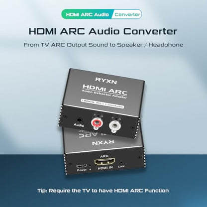 HDMI ARC to RCA Audio Converter Support CEC, 192KHz HDMI ARC Adapter with 3.5mm Audio and L R Stereo Audio for HDTV Soundbar Speaker Amplifier