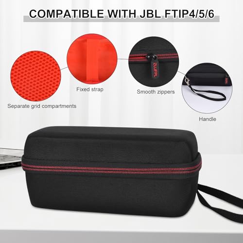 EVA Hard Case Campatible with JBL Flip7/6/5 Waterproof Portable Bluetooth Speaker, Case fit for JBL Flip 4 Premium Travel Protective Carrying Storage Bag.Fits USB Cable and Charge(Red) - color: Black Case+Inside Red