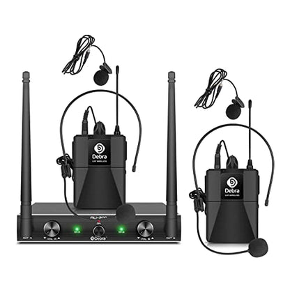 D Debra Audio AU200 Pro UHF 2 Channel Wireless Microphone System with Cordless Handheld Lavalier Headset Mics, Metal Receiver, for Karaoke Church Party (2 Bodypack) - style: 2 Bodypack