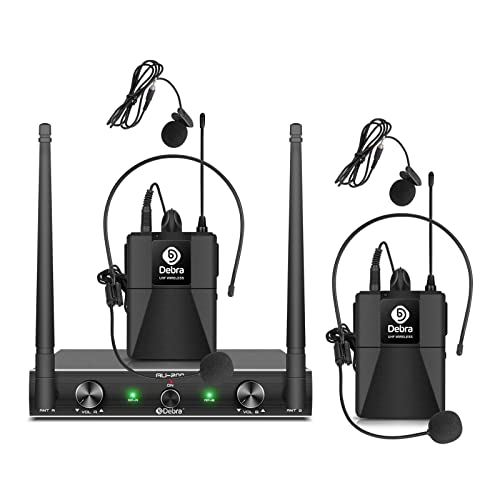 D Debra Audio AU200 Pro UHF 2 Channel Wireless Microphone System with Cordless Handheld Lavalier Headset Mics, Metal Receiver, for Karaoke Church Party (2 Bodypack) - style: 2 Bodypack