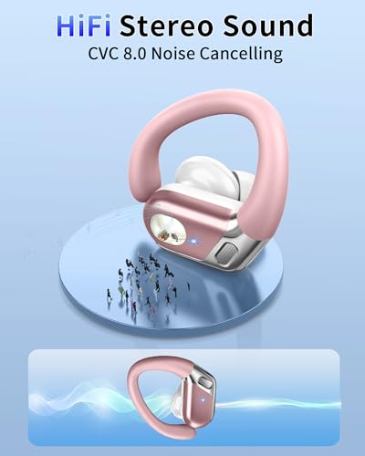 Ear buds Wireless Earbuds, 2026 Bluetooth 5.4 headphones Sport 50 Hrs | Noise Cancelling Running Headphones, Over Ear Earbuds with Ear Hooks, Bluetooth Earphones with IP7 Waterproof for Android/iOS - color: Rose Gold-02
