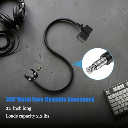 Kereal Microphone Stand Arm Gooseneck 22” Extender Mic Clip With 1/4" to 3/8" Adapter Mount & Metal Crab Clamp,Mic Holder For Podium,Kick Drum,Compatible with Fifine,Shure,Blue,Snowball,AT2020,Razer - size: mic holder with 22" gooseneck