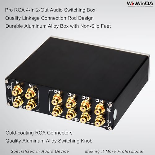 4-in 2-Out Pro RCA Audio Switch Box Audio Converter 4 Channels 4-in 2-Out HiFi Stereo Passive Audio Selector Switcher Box Aluminum Shell Quality RCA Connectors (WDRCA-4-In 2-Out) - size: RCA 4-In-2-Out
