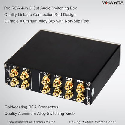 4-in 2-Out Pro RCA Audio Switch Box Audio Converter 4 Channels 4-in 2-Out HiFi Stereo Passive Audio Selector Switcher Box Aluminum Shell Quality RCA Connectors (WDRCA-4-In 2-Out) - size: RCA 4-In-2-Out