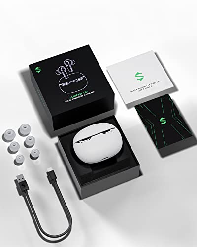 Black Shark Bluetooth Earbuds Wireless Earbuds with Emoji LED Light, Gaming Earbuds with 45ms Ultra Low Latency, Bluetooth 5.1, Music and Gaming Dual Modes, 24H Playtime, IPX5 Waterproof- White