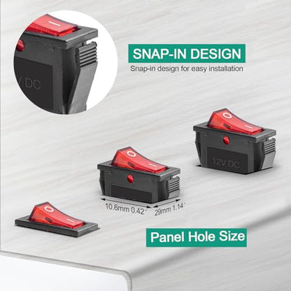 5 Pack Pre-Wired DC 12V-24V 30A Red LED Boat Rocker Toggle Switch - color: Red, size: DC 12V-24V 30A - Pre-Wired
