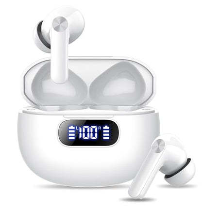 Wekily Wireless Earbuds, Bluetooth 5.3 Headphones LED Power Display, 2025 New Wireless Earphones, 4 ENC Noise Cancelling Mic, HiFi Stereo, 48H Playtime Mini Case IP7 Waterproof for Work & Play - color: Ivory white