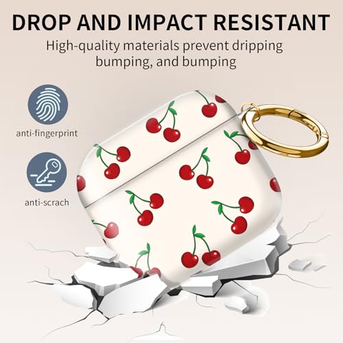 Cute Case Cover Compatible with AirPods 4th Generation 2024, Shockproof for Women & Girls with Cute Golden Round Buckle – Protective, Anti-Drop Design(Cute Cherry) - color: Cute Cherry