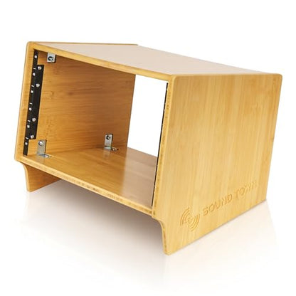 Sound Town DIY 6U Angled Desktop Turret Studio Rack, Solid Carbonized Bamboo, Assembly Required (STBR-6SL) - size: 6U, Angled