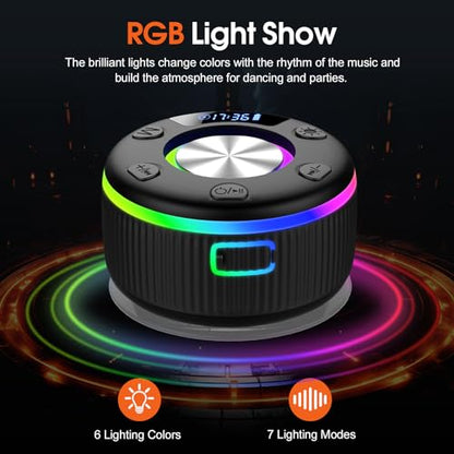 Portable Speaker Bluetooth with Loud Stereo Bass Sound, Mini Wireless Speaker with 7 RGB Lights, TF-Card USB, TWS Pairing, 4H Playtime, IP7 Waterproof Speakers for Travel Party Home Outdoor Gift - color: Dark black