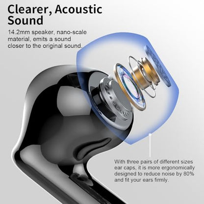 Wireless Earbuds, Bluetooth 5.4 Headphones Bass Stereo, Ear Buds with Noise Cancelling Mic LED Display, IP7 Waterproof in Ear Earphones, 36H Playtime for Laptop Pad Phones Sports Workout, Black | Ear Buds with Noise Cancelling Mic LED Display, 36H, IP7 Wa