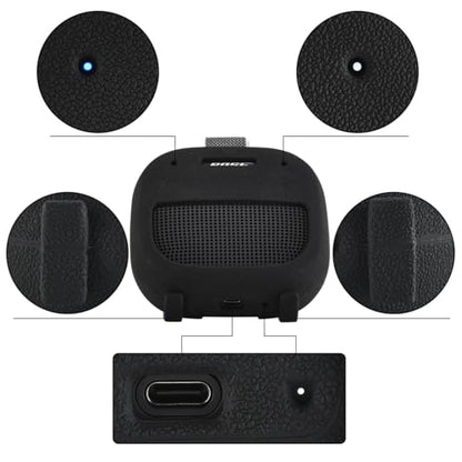 Silicone Case Sleeve for Bose SoundLink Micro 2nd Gen,Protective Case for Bose SoundLink Micro 2,with Carabiner (Black) - color: black