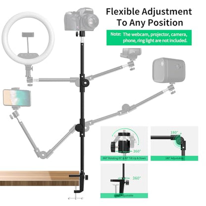 Webcam Stand Camera Desk Mount with Phone Holder & 5/8" Screw - 22" Flexible Projector Stand Gooseneck Desk Mic Stand for Logitech C922 C930e C920 C615 C960 Brio 4K, GoPro, Blue Yeti Snowball Ice