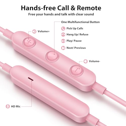 3.5mm Wired Earbuds Headphones with Mic for School Airplane Students Pink | Noise Canceling High Sound Quality 3.5mm Jack Earphones Tablets Computer Laptop for iPod/iPad for MP3/MP4/iPhone 6 5S Pink