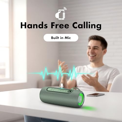 Fisher Portable Bluetooth Speakers IPX5 Waterproof Speaker, 14W Peak Power | Stereo Bluetooth Speaker, RGB Lights, TWS, BT 5.3, Built-in Mic, Hands Free Calling Speakers Bluetooth Wireless, Use Anywhere - color: Green