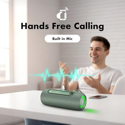 Fisher Portable Bluetooth Speakers IPX5 Waterproof Speaker, 14W Peak Power | Stereo Bluetooth Speaker, RGB Lights, TWS, BT 5.3, Built-in Mic, Hands Free Calling Speakers Bluetooth Wireless, Use Anywhere - color: Green
