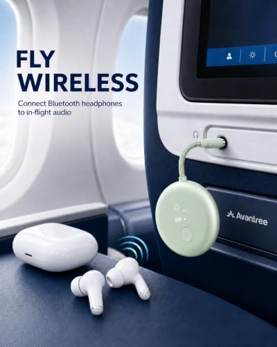 Avantree SoundJet R1 - Airplane Bluetooth Adapter for AirPods, 25H | Qualcomm aptX Adaptive & HD, dual-headphone pairing, 25-hour battery, USB-C charging, and single/dual airline plugs - color: 4. Green
