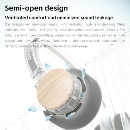 FiiO EH11 Retro On-Ear Bluetooth Headphones, LDAC Hi-Res Wireless, Lightweight 92g, 30H Playtime, Dual Device Connection, App EQ & Gaming Mode, Built-in Mic, Transparent Black - color: Transparent Black