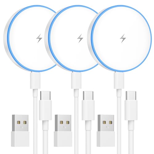 Magnetic Charger 3 Pack 15W Magnetic Wireless Charger Fast Charging Pad Compatible with iPhone 17/16/15/14/13/12 Series & AirPods 4/3/2/Pro Charging Pad with Dual Ports | Two USB-C cables and two USB-A adapters, compatible with iPhone 17/16/15/14/13/12 Se