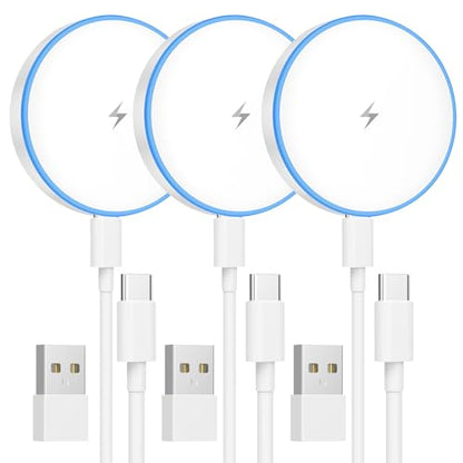 Magnetic Charger 3 Pack 15W Magnetic Wireless Charger Fast Charging Pad Compatible with iPhone 17/16/15/14/13/12 Series & AirPods 4/3/2/Pro Charging Pad with Dual Ports | Two USB-C cables and two USB-A adapters, compatible with iPhone 17/16/15/14/13/12 Se