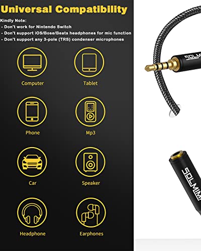 Headphone Extension Cable 4 Pole 3.5mm TRRS Male to Female Lossless Stereo Audio Cable Extension (4 ft/ 1.2 m) Nylon Braid Aux Cord Extension for Headset or Audio Devices –Matte Black | Nylon Braided Cord, Gold Plated, For headphone Speaker,Compatible wit