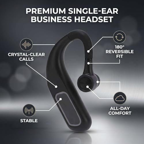 Zopsc Bluetooth Headset Single Ear, Wireless Business Headset with Noise Cancelling Mic, Lightweight Hands Free Earphone for Office Home Driving Call, 180mAh.