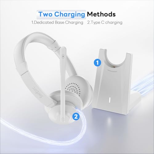 Bluetooth Headset, Wireless Headset with Mic for Work, Advanced AI Noise Cancelling Microphone (Clear Calls & Mic Mute), Bluetooth 5.3, USB Dongle, Headphones with Mic, for PC/Zoom(White) - color: White