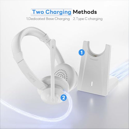 Bluetooth Headset, Wireless Headset with Mic for Work, Advanced AI Noise Cancelling Microphone (Clear Calls & Mic Mute), Bluetooth 5.3, USB Dongle, Headphones with Mic, for PC/Zoom(White) - color: White