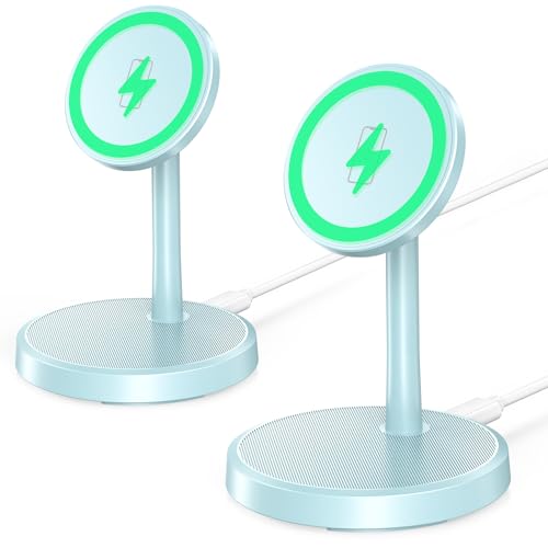 Magnetic Wireless Charger iPhone, 2 Pack 15W Fast Mag-Safe Charger Stand for iPhone 17/17 Air/17 Pro/17 Pro Max 16/15/14/13/12 Series, Wireless Charging Station for Pad/AirPods(Blue) - color: Blue