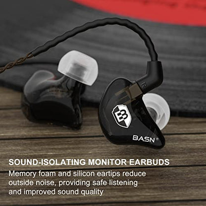 BASN Bsinger 2nd Generation in Ear Monitor Headphones for Musicians, Black | Sound Isolating Earphones with Dual Dynamic Drivers Detachable MMCX Cable - color: Black
