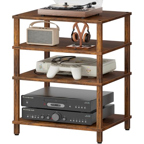 4-Tier AV Media Player Stand, Brown Stereo Cabinet, Modern Stereo Cabinet, Wooden TV Stand,Game Console Shelf, Multifunctional Entertainment Center, Suitable for Home, Conference Room - color: Brown, size: 4 Tier