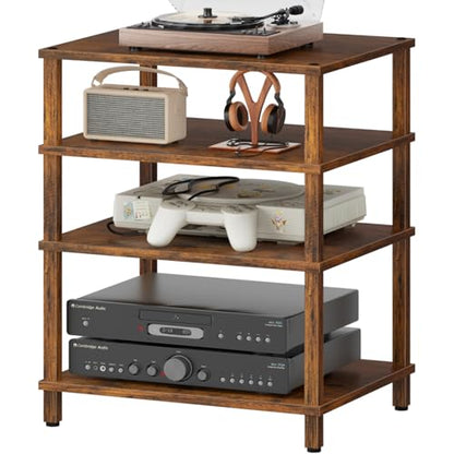 4-Tier AV Media Player Stand, Brown Stereo Cabinet, Modern Stereo Cabinet, Wooden TV Stand,Game Console Shelf, Multifunctional Entertainment Center, Suitable for Home, Conference Room - color: Brown, size: 4 Tier