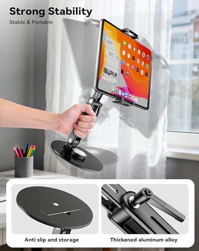 Portable Monitor Stand Large Clamp - Heavy Duty Aluminum Body Support up to 4.4LBS 16" 17.3" 18.5 inch 360° Rotating Base Swivel Foldable Desk Stand for iPad Holder Tablet Mount for Kitchen/Travel - size: Up to 18.4''
